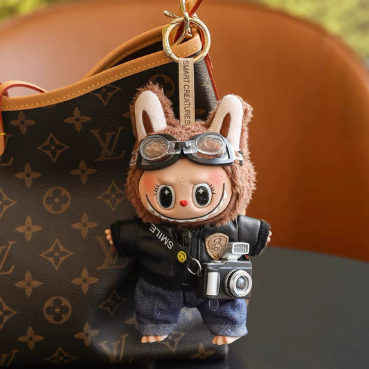 For The Monsters Labubu’s Urban Explorer Set – Leather Jacket + Jeans + Glasses + Camera Accessory