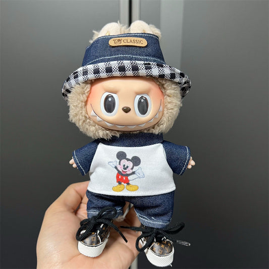 For The Monsters Labubu’s Summer Street Set – Denim Bucket Hat + Cartoon Tee + Shorts